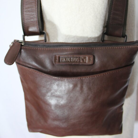 Pikolinos brown MNA 161  leather cotton lining  shoulder bag 10"x10.5" unisex - Picture 3 of 9